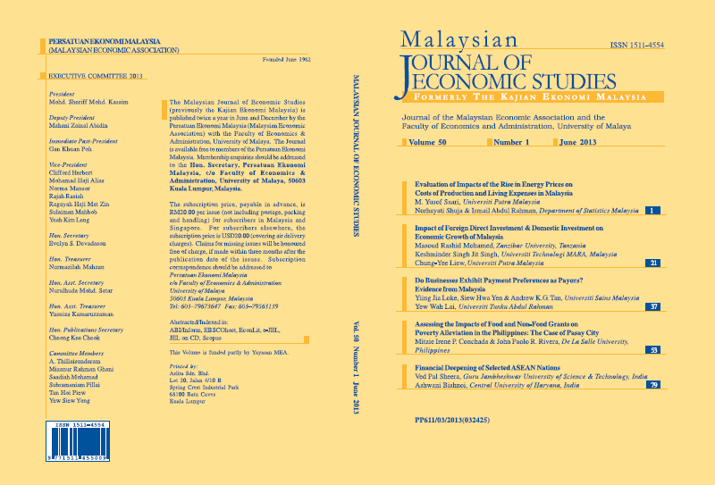 Vol. 50 No. 1 (2013): June 2013 | Malaysian Journal of Economic Studies
